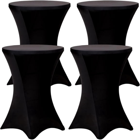 4 Pack Cocktail Table Covers, Spandex Round High Top Table Cloths, 32x43 Inch Fitted Stretch Table Cloth for Party, Banquet, Bar, Pub, Wedding, Black
