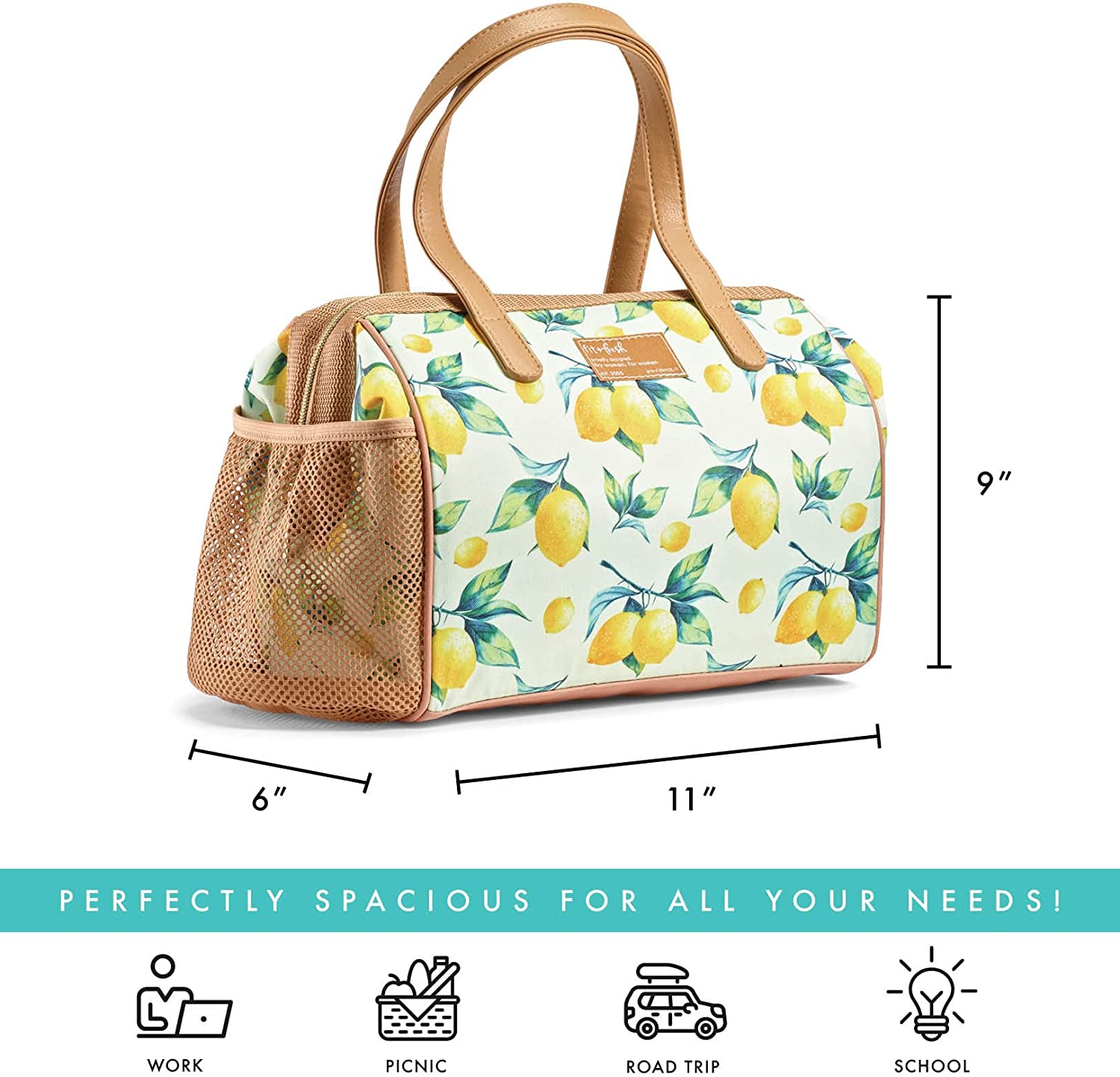 Fit + Fresh Cloverdale Adult Insulated Lunch Bag with Containers, Cute Lunch Bag For Women, Lemon