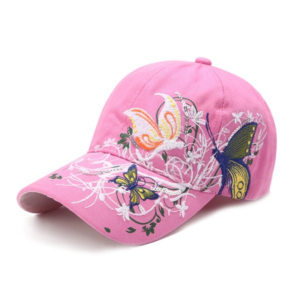 HEVIRGO Unisex Baseball Cap Ethnic Style Embroidery Adjustable Design Sun Hat for Hiking Pink Cotton