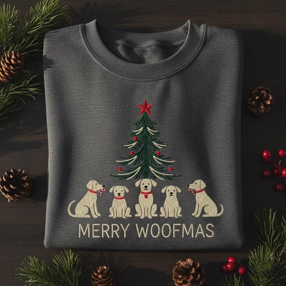 Merry Woofmas Embroidered Sweatshirt, Christmas Dogs Crewneck, Lab Mom Gift, Cute Puppy Holiday Sweater, Dog Lover Christmas