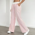 thumbnail image 5 of Duqingm Womens Pants Trendy Striped Pants for Women High Waisted Wide Leg Cotton Linen Trendy Beach Pull on Elastic Waist Casual Flowy Pants Pink,M, 5 of 7