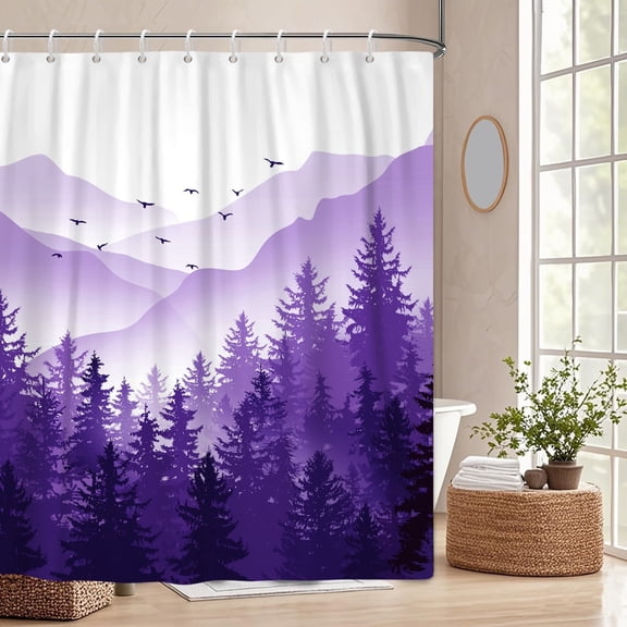Pbobriich Pine Trees Shower Curtain Trees Forest Purple Bathroom Curtains,72"x78"