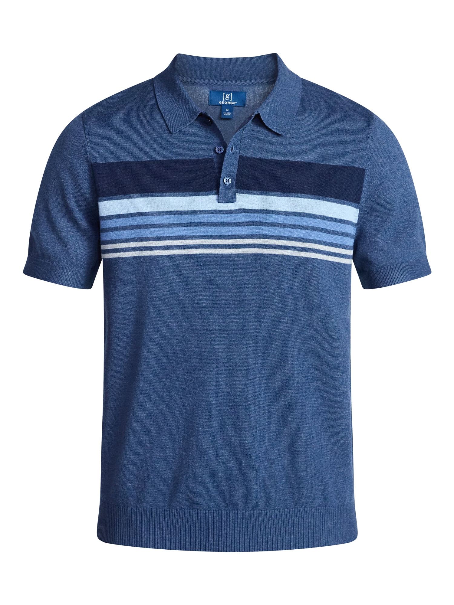 George Men's Sweater Polo Shirt with Short Sleeves, Sizes S-3XL