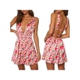 thumbnail image 6 of Argulvti Women Mini Dress Sleeveless V Neck Backless Flower Print Summer Dress, 6 of 7