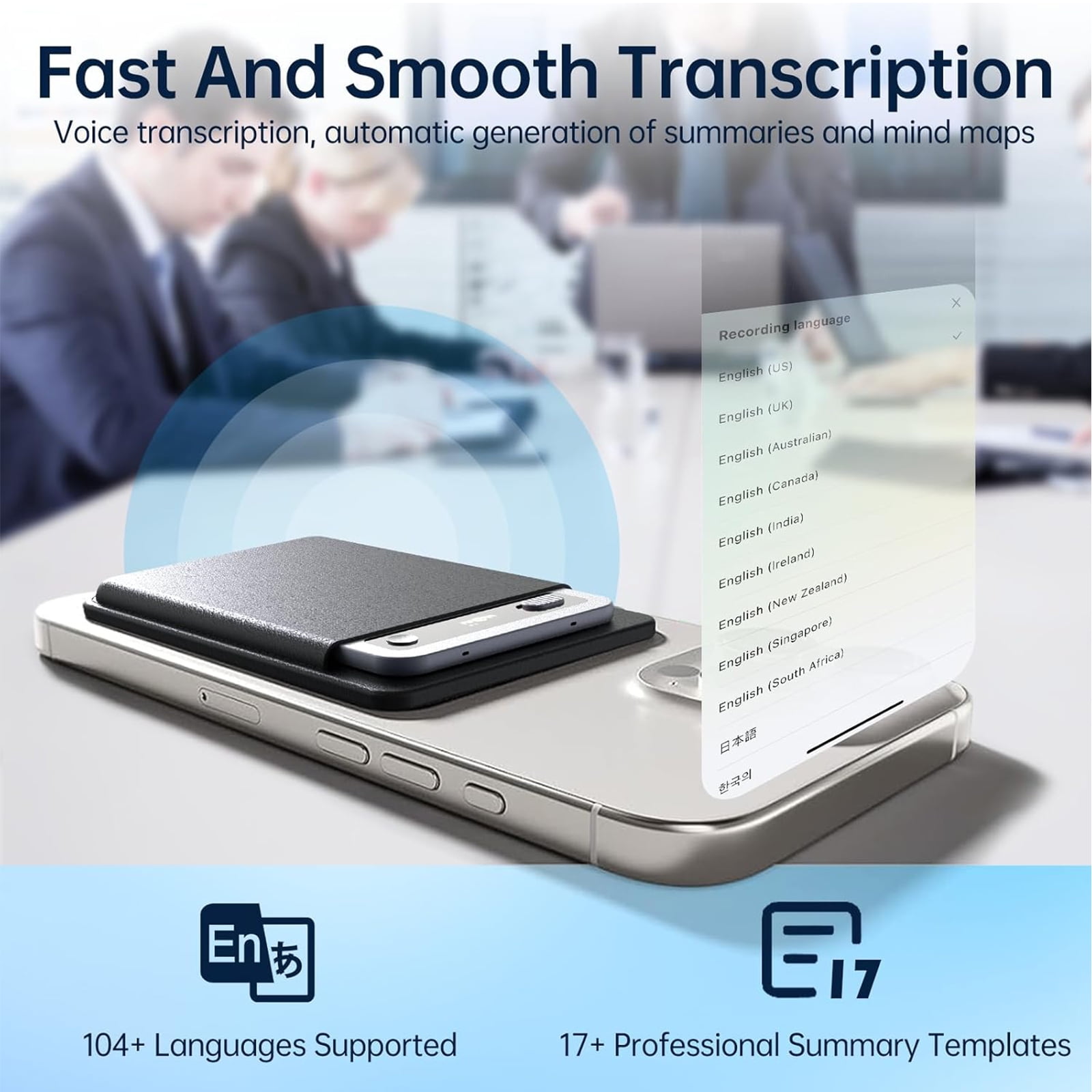 AI Voice Recorder, Transcribe Translate Summarize, Phone Recorder Compatible with Calls Interviews Lectures Meetings, Blue, 64GB
