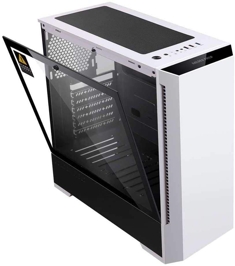 GOLDEN FIELD P2 ATX/MATX/ITX Computer PC Gaming Case with Door Opening Tempered Glass Side Panel