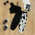 thumbnail image 5 of WOLLED Baby Newborn Girls 2 Piece Summer One Shoulder Outfit Toddler Halter Ruffle Shirt Tops+Long Pant for 9M-5Y, 5 of 10