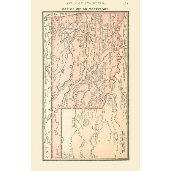 Historic State Map - Indian Territory - Alden 1886 - 23 x 36.15 - Vintage Wall Art
