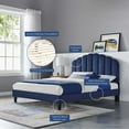 thumbnail image 2 of Platform Bed Frame, Full Size, Blue Navy, Velvet, Modern Contemporary, Bedroom Master Guest Suite Room, 2 of 9