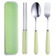 thumbnail image 1 of Juego de cubiertos reutilizables, 3 piezas de cerámica de acero inoxidable (tenedor, cuchara, palillos) Juego de cubiertos de viaje portátil para viajes/camping, almuerzo de oficina con caja de transporte (verde) Ormromra SNFLD1287, 1 of 8