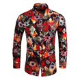 thumbnail image 1 of Camisas De Lino Para Hombre Camisa a rayas suelta para hombre Camisa de manga larga casual de moda de talla grande (Red, 5XL), 1 of 4