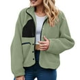 thumbnail image 2 of felwors Womens Fleece Jacket Fuzzy Long Sleeve Short Winter Coats Button Down Sherpa Jacket Outerwear with Pockets Green, XL, 2 of 8