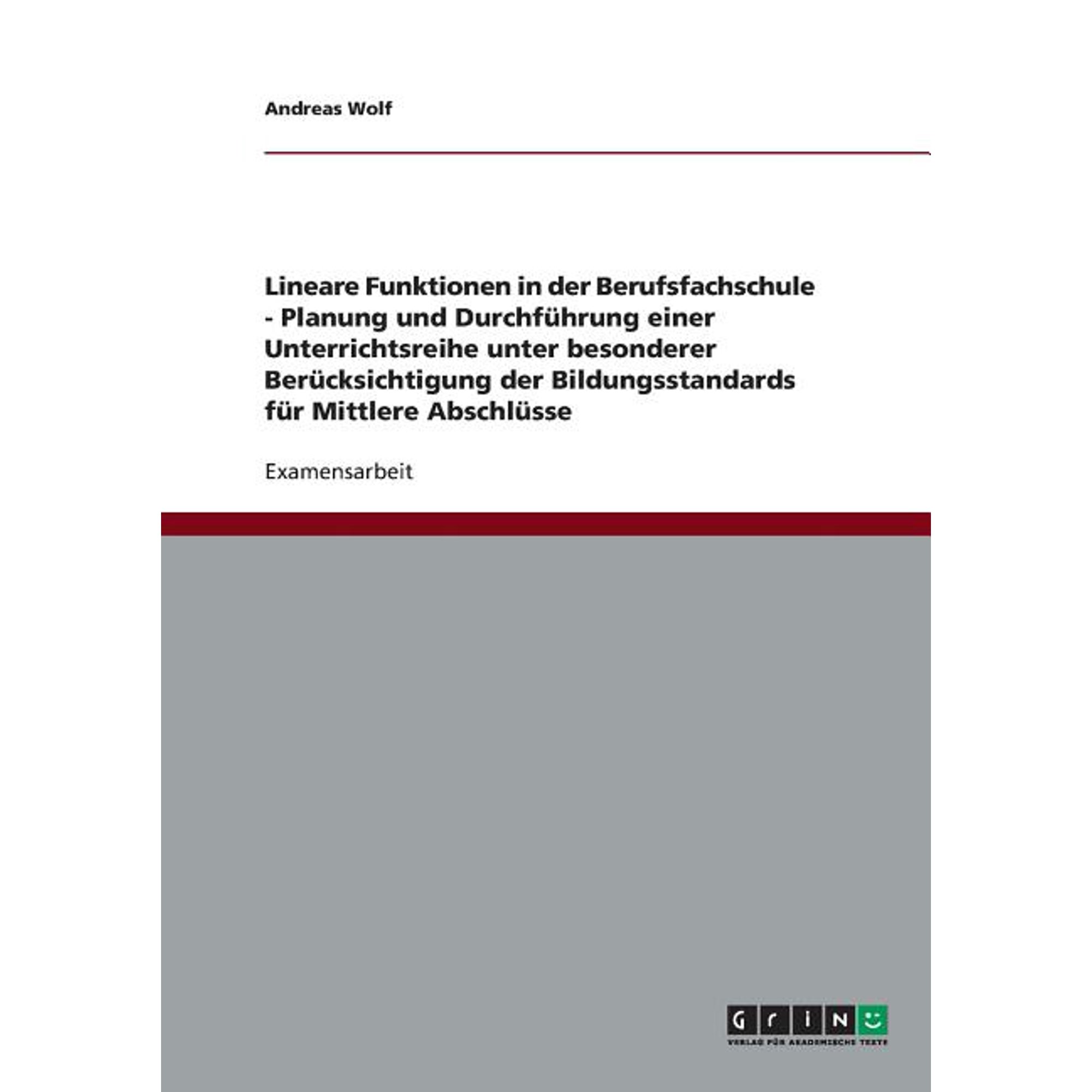 Lineare Funktionen in der Berufsfachschule. Planung und Durchführung einer Unterrichtsreihe: Unter besonderer Berücksichtigung der Bildungsstandards für Mittlere Abschlüsse (Paperback)