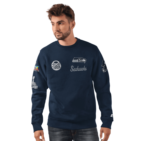Men's Starter College Navy Seattle Seahawks Two-Time Super Bowl Champions Classic Fleece Sweatshirt