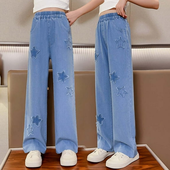 Girls Personality Fashion Pants High Waist Wide Leg Jean Denim Pants for Teens Trendy Jeans