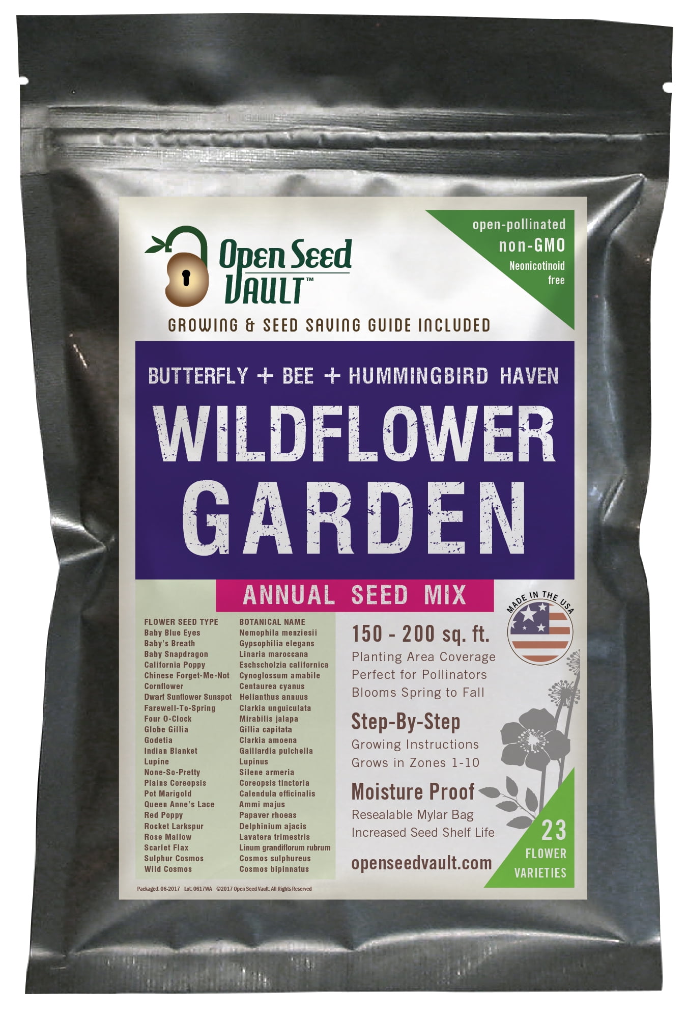 Wildflower Seeds Bulk Annual Seed Mix plus Full Growing Guide by Open