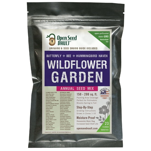 Wildflower Seeds Bulk Annual Seed Mix plus Full Growing Guide by Open