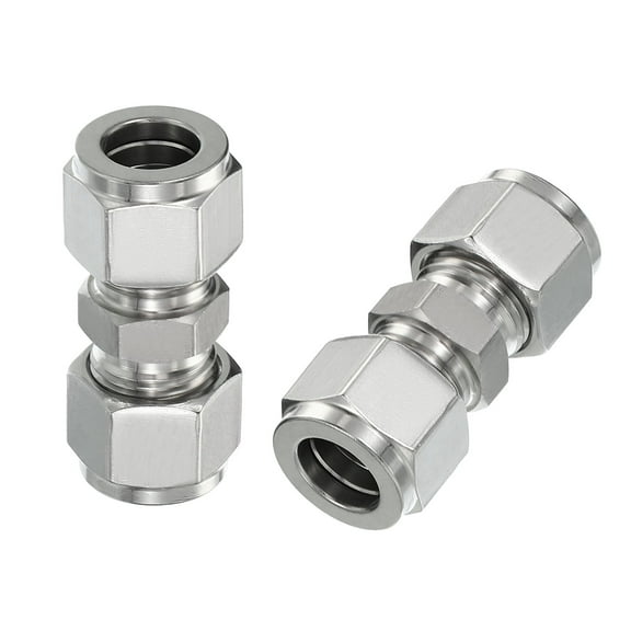 Uxcell 304 Stainless Steel Compression Tube Fitting Union1/2"ID x 7/8" OD, Straight Connect Pipe Adapter, Silver 2 Pcs