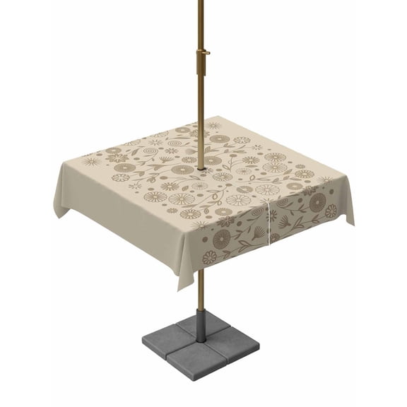 Square Outdoor Tablecloth with Umbrella Hole Japanese Outside Table Cloth Waterproof Patio Table Cover Beige Farmhouse Retro Floral Leaf Pattern Zipper Tablecloths for Picnic Party Camping 60x60 Inch