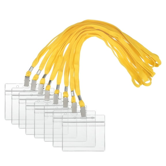 Uxcell 50 Set Name Tag Holders with Lanyard, Plastic Waterproof Horizontal Badge Holder with Alligator Clip Lanyards for ID Badges Office Teacher Events Meetings, Yellow(4x2 Inch)