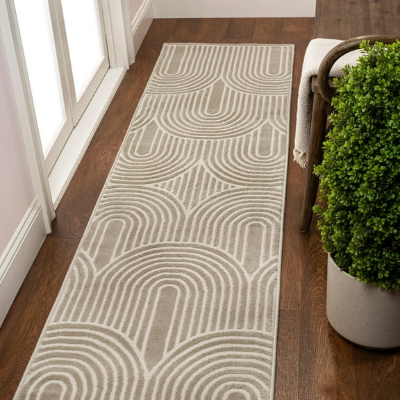 JONATHAN Y SANDSTONE 2 x 8 Runner Rug, Ariana Art Deco Striped Arches Two-Tone - Beige/Cream, SND100A-28