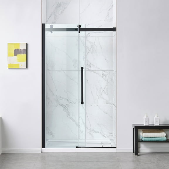 OVE Decors Bel Soft-Close Matte Black 2-Piece 48" Base/Door Rectangular Alcove Shower Kit