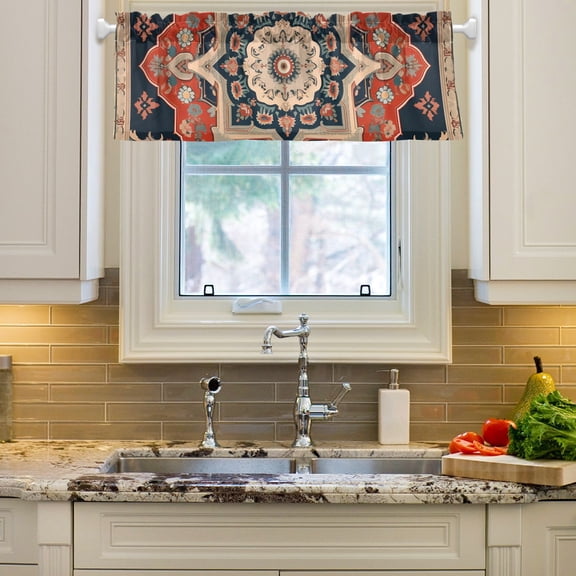 Pattern Rettro Curtain Valances Farmhouse Design Window Treatment Decor Blackout Rod Pocket for Windows Living Room Kitchen 54" x 18"