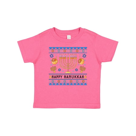 

Inktastic Happy Hanukkah Sweater Style Design with Menorah and Dreidel Boys or Girls Baby T-Shirt