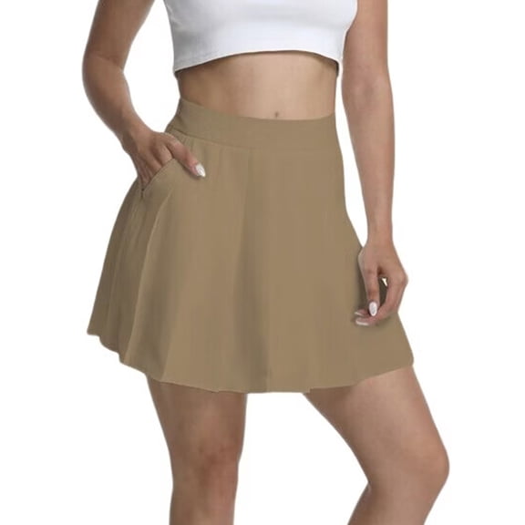 Women'S High Waisted Pleated Mini Skirt A-Line Tennis & School Skirt Khaki S