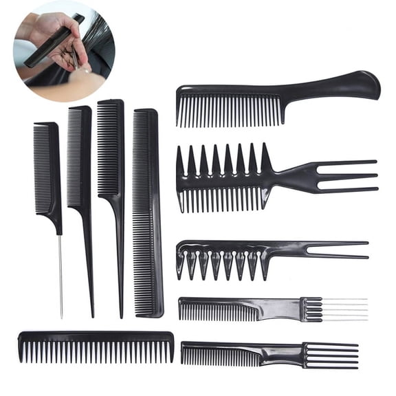 10Pcs Hair Styling Black Comb Set Professional Salon Anti-Static Barbers Combs