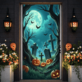 thumbnail image 2 of Dark Theme Halloween Night Cemetery Banner Spooky Design Pumpkin Decoration Graveyard Scene for Halloween Party Event Indoor Decoration, 2 of 7
