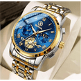 thumbnail image 1 of eloj de pulsera para hombre causl de lujo elegante fondo Azul con dorado correa color plata, 1 of 7