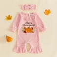 thumbnail image 3 of Cjfdfy Newborn Baby Girl Thanksgiving Outfit Happy Thanksgiving Pumpkin Embroidery Long Sleeve Ribbed Romper And Headband Infant Cute My First Thanksgiving Fall Winter Clothes 0-9M, 3 of 9
