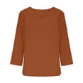 thumbnail image 7 of Craaazy Casual Tops for Women Cotton Regular Fit Solid Color V Neck 3/4 Sleeve Shirts, 7 of 7