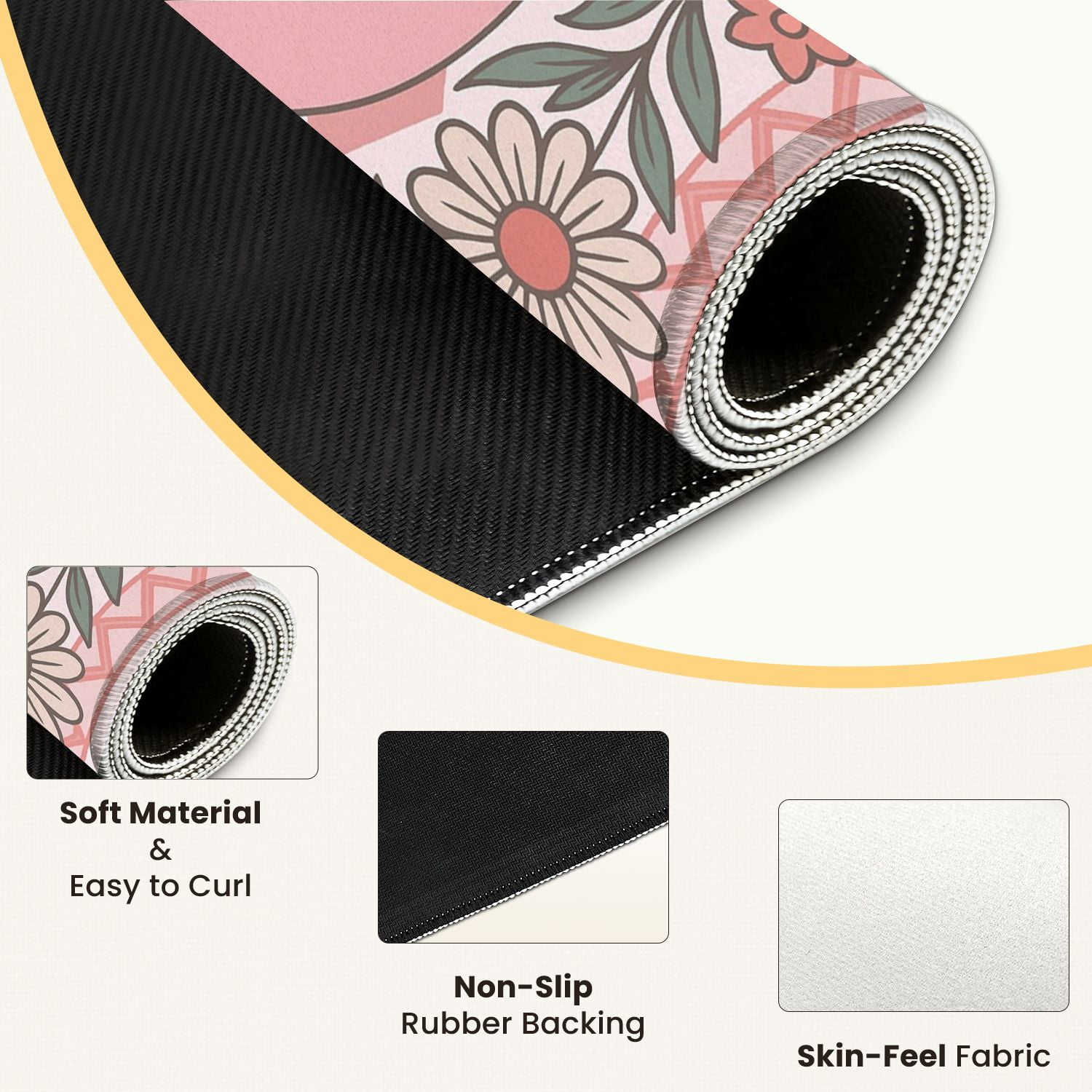 Mahjong Mat 31.5" x 31.5" Floral Frame Pink Diamond Empty Center for Customization Anti-Slip and Noise Reduction Symmetry Design Mahjong Tiles Table Cover for Dominoes Poker Card Board and Tile Games