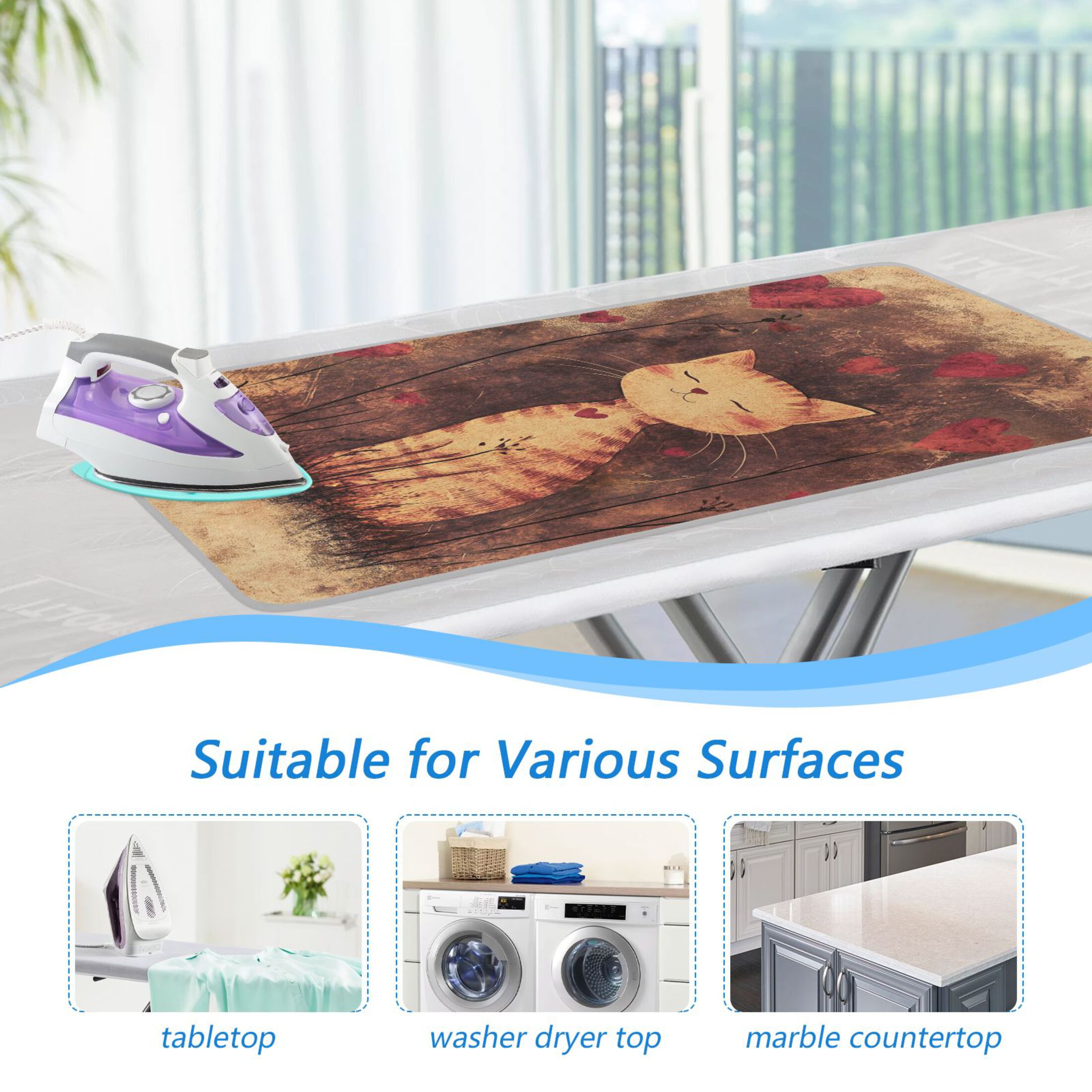 Cute Cat Vintage Ironing Mat Blanket for Table Top Travel Portable Ironing Board Pad 47.2x27.6 Inch