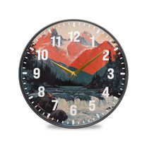 Yayeee Wall Clock Battery Operated 9.5" Silent Non-Ticking for Living Room, Mountains at Dawn