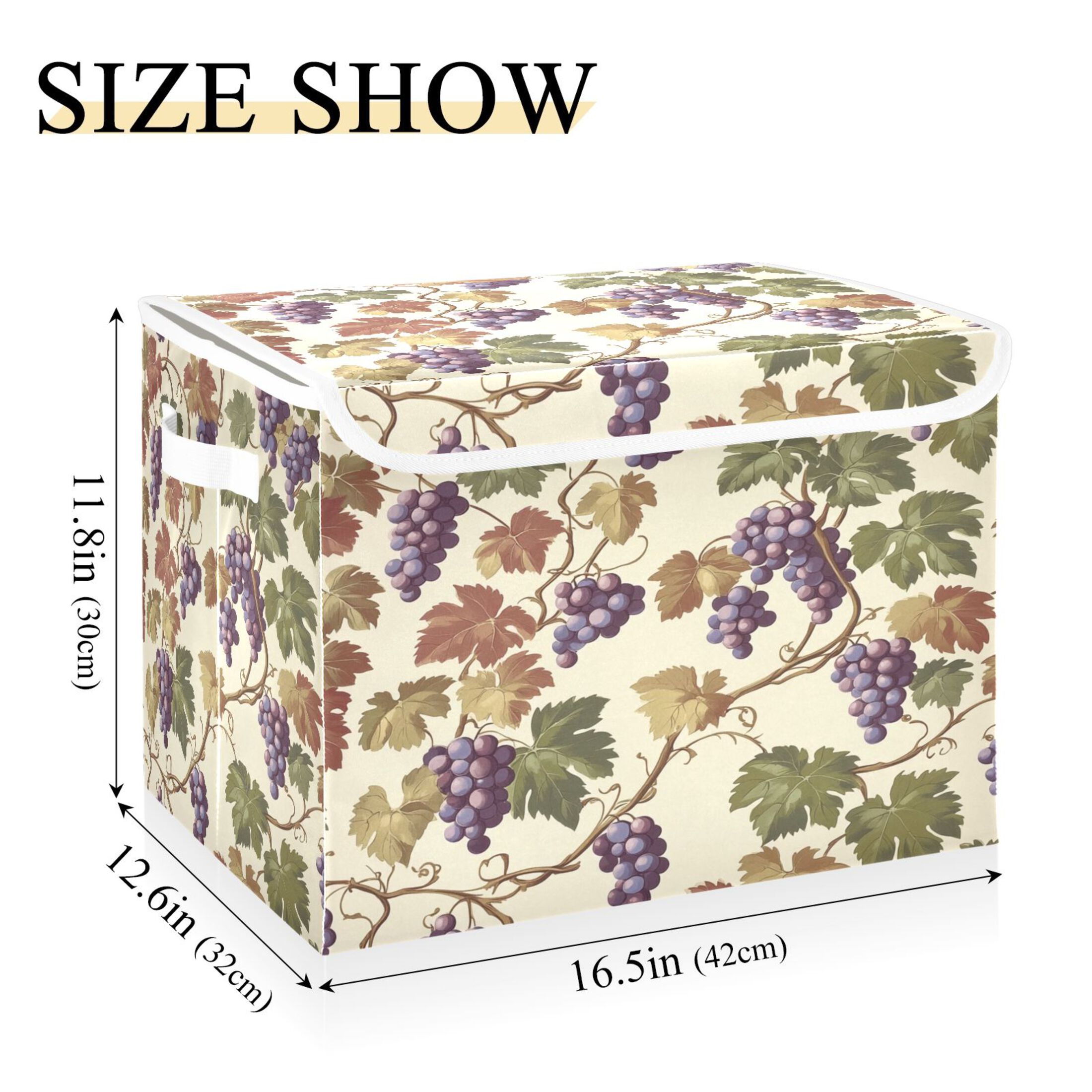 WOBOGO Grape Seamless Picture Large Collapsible Storage Box Flip Lid Fabric Decorative Organizer Container Basket with Handles 16.5×12.6×11.8in