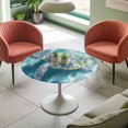 thumbnail image 4 of Ocean Turtle Wave Elastic Fitted Round Table Cover Coastal Marine Life Waterproof Outdoor Tablecloth for Holiday Party, Picnic, Patio & Dining Fits Tables Up to 36"-44", 4 of 8