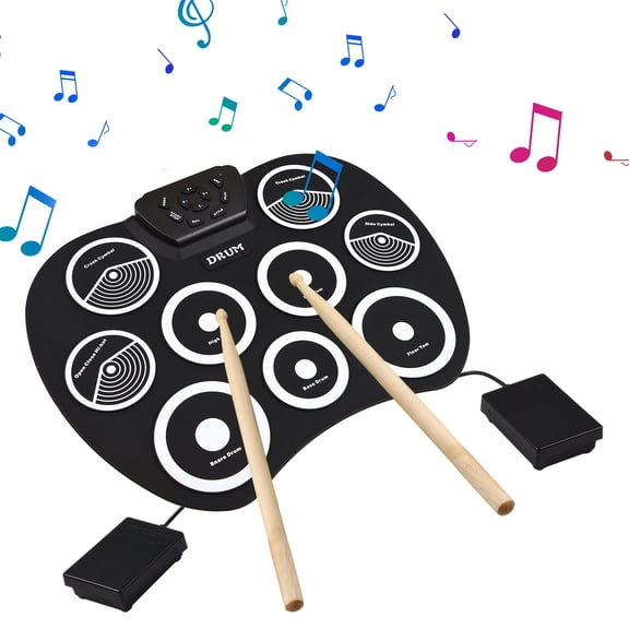 Percussion Instrument,Hand Roll Kit With 9 Pads Midi Birthday Pads Midi Birthday Pad With Drumsticks Percussion Drum Set Pad Drum Set Pedal Pad