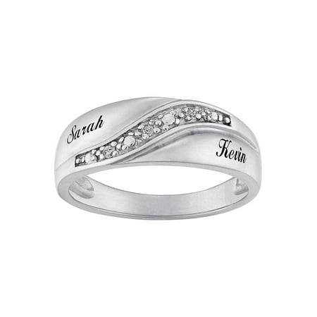 Personalized Sterling Silver Mens Diamond Accent Name Wedding Band