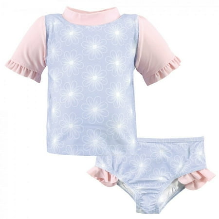 UPC: 0660168253399 | Hudson Baby Toddler Girl Swim Rashguard Set Blue Floral 4 Toddler