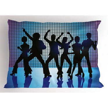 Ambesonne Pale Blue Pillow Sham, Dancing Night Club, 26" X 20", Aqua Black Purple