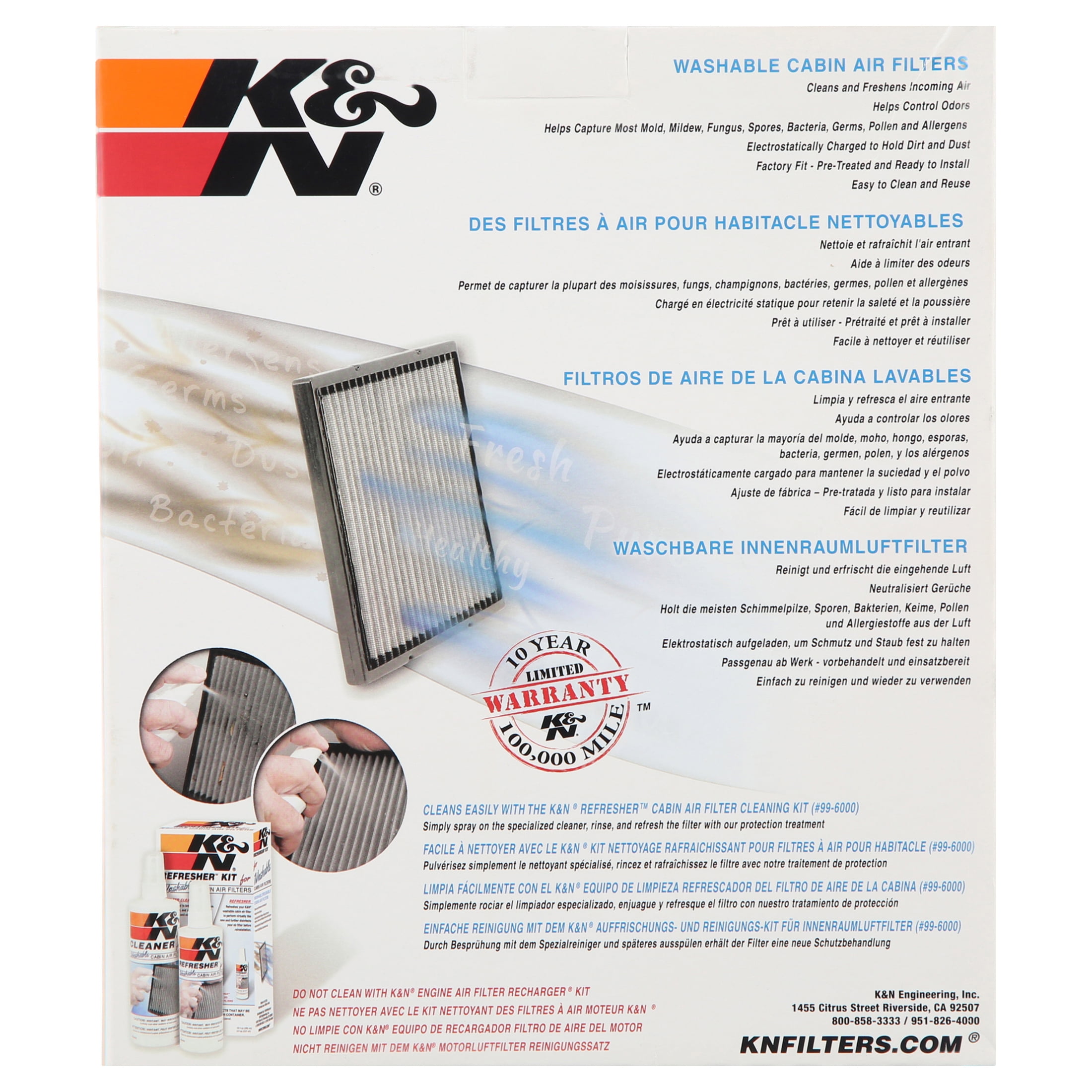 K&N VF2014 Washable & Reusable Cabin Air Filter Cleans and Freshens  Incoming Air for your Kia, Hyundai 