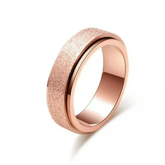 6MM Rose Gold Rainbow Frosted Band Titanium Engagement Spinner Ring Size 4-11