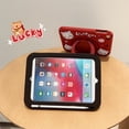 thumbnail image 6 of ELEHOLD for iPad mini 7 (A17 Pro)2024/6th Case,Cute Cartoon Soft Silicone Rotating Handle Stand Shock-Absorbent iPad Case with Pencil Holder and Shoulder Strap,Red Cat, 6 of 7
