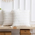 thumbnail image 1 of ZECATL White Throw Pillow Covers: 2 Pack 16x16 Inch Boho Striped Cotton Linen Rectangular Decorative Pillow Cases with Tassels for Farmhouse Couch Sofa Chair, 1 of 8