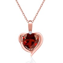 Gem Stone King 18K Rose Gold Plated Silver Red Garnet and White Moissanite Heart Shape Pendant Necklace for Women (2.02 Cttw, Heart 8MM, Gemstone January Birthstone, with 18 inch Chain)