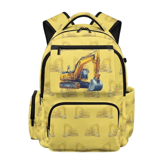 KUIFORTI Excavator Yellow Boys Backpack Kids School Bag Durable Polyester with Adjustable Straps Multiple Storage Pockets for Elementary Middle