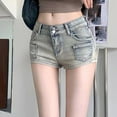 thumbnail image 2 of S LUKKC LUKKC Denim Shorts for Women Mid Rise Summer Shorts Jean Shorts Stretchy Hem Hot Short Jeans Solid Color Straight Stretch Jeans, 2 of 6